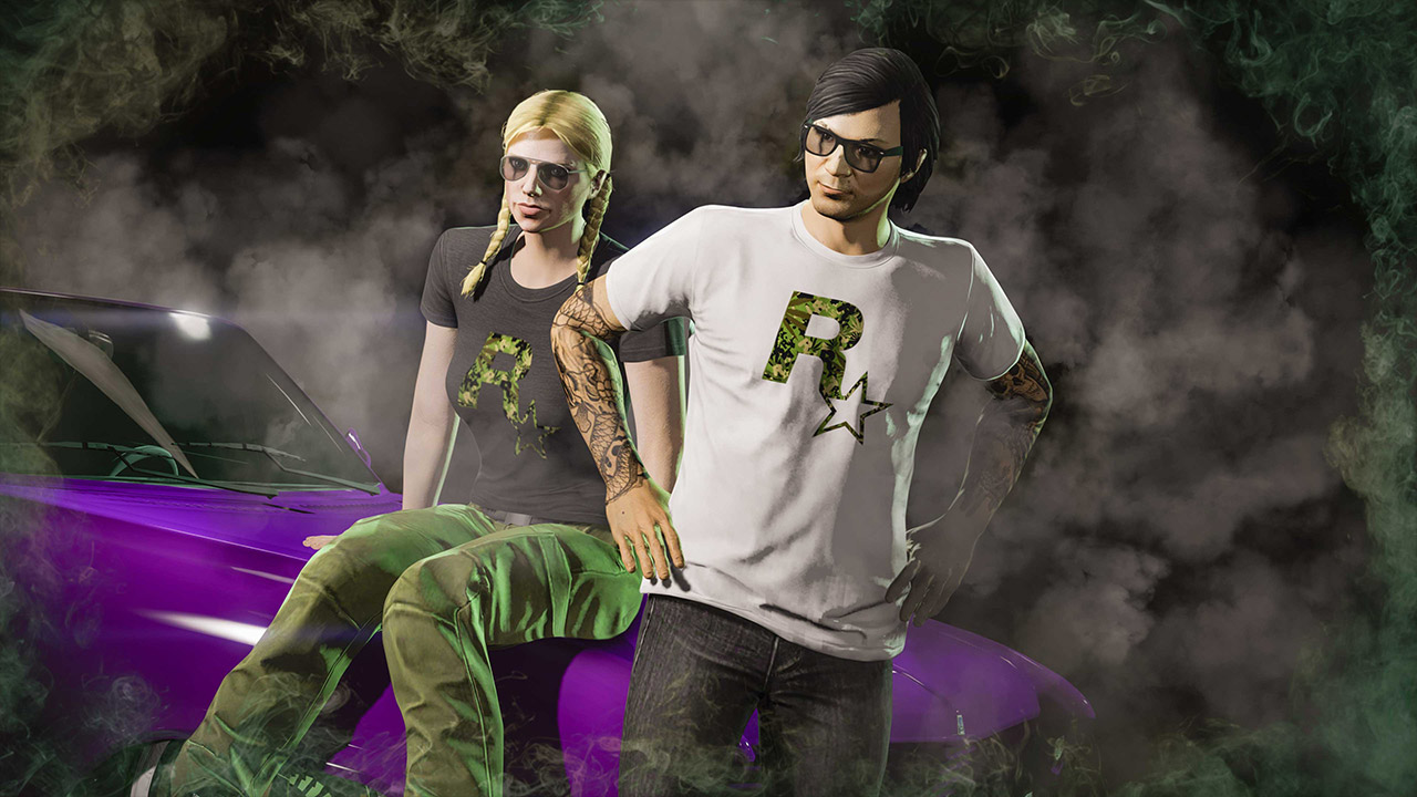 GTA Online - Bonus de connexion - T-shirt - Camouflage Rockstar - Version noir et blanche - Image 1 - 1280p x 720p - Picture by Rockstar Games
