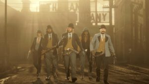 Groupe de joueurs dans Red Dead Online marchant les uns à côtés des autres.