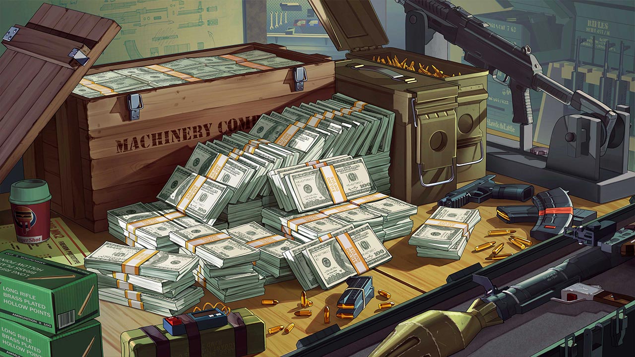 Plusieurs billets de banque dans GTA Online.