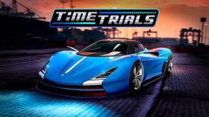 Une voiture supercar bleue participant à un contre-la-montre dans GTA Online