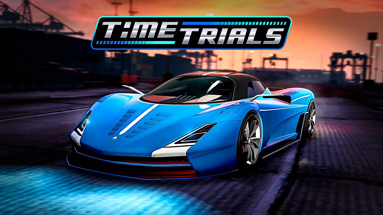 Une voiture supercar bleue participant à un contre-la-montre dans GTA Online