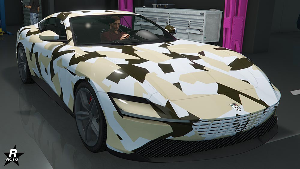 La Grotti Itali GTO Stinger TT dans GTA Online arborant le motif Camouflage