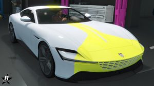 Le motif Division de rallye est appliqué depuis l'atelier de personnalisation de véhicules de l'atelier auto sur la Grotti Itali GTO Stinger TT