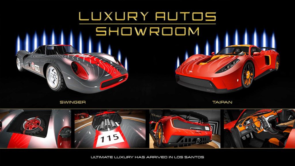 La Ocelot Swinger, ainsi que la Cheval Taipan, qui sont les deux voitures exposées dans la concession automobile Luxury Autos cette semaine.