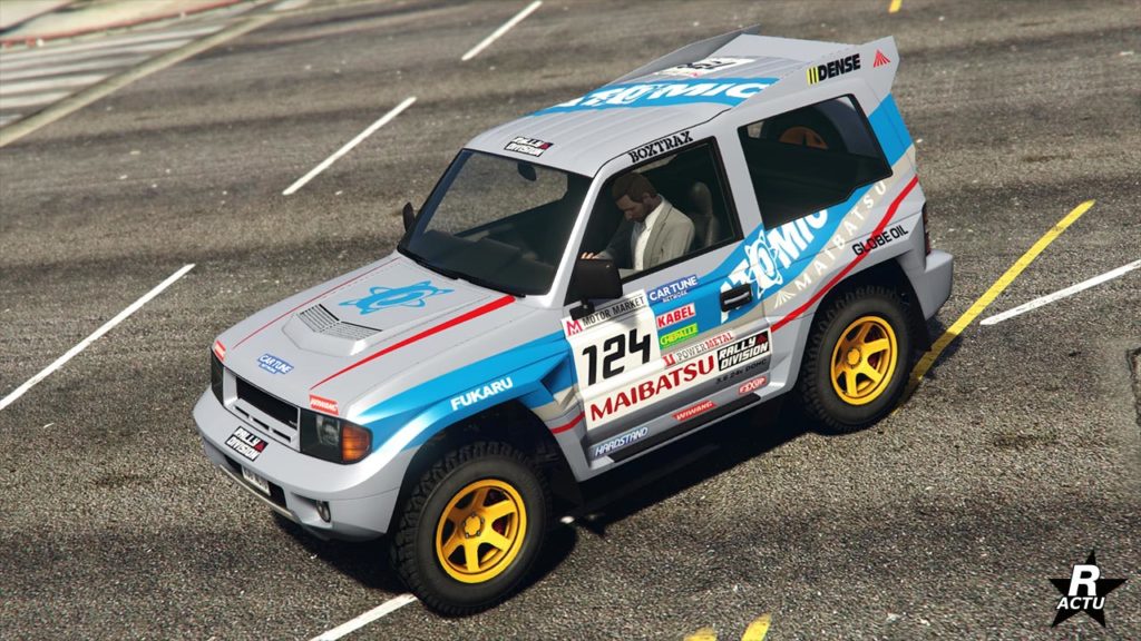 Le motif Rallye Atomic Spécial appliqué sur le véhicule Maibatsu MonstroCiti