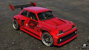 Le motif "Course Pernaud" appliqué sur la voiture "Penaud La coureuse"