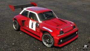 Le motif "Rallye Pernaud" qui est appliqué sur la carrosserie de la Penaud La coureuse dans GTA Online, ce vinyle est exclusif aux membres GTA+