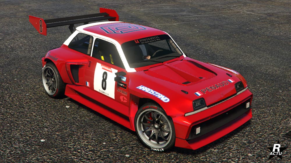Le motif "Rallye Pernaud" qui est appliqué sur la carrosserie de la Penaud La coureuse dans GTA Online, ce vinyle est exclusif aux membres GTA+