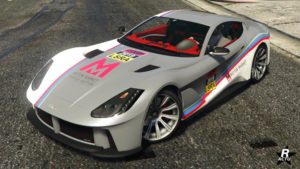 Le vinyle "Motor Market de compétition" qui est utilisé tél un motif sur la carrosserie de voiture italienne Grotti Itali GTO dans le jeu Grand Theft Auto Online