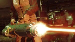 Le Destructeur de l'infini en action, crachant un laser continu