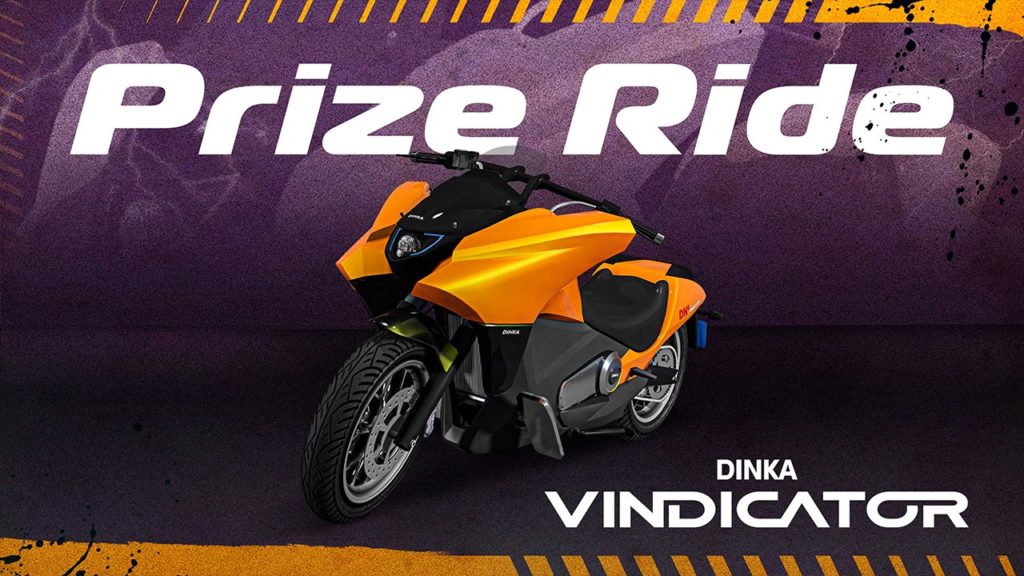 La moto Dinka Vindicator de couleur orange qui est a gagner au Salon auto de LS en complétant le défi de la semaine.