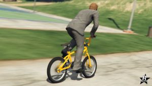 Vue arrière d'un BMX de couleur jaune