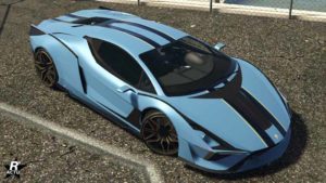 Le motif "Bandes noires" sur la voiture Pegassi Ignus dans GTA Online. Il s'agit de deux bandes de couleur noire, ainsi que deux autres, placées à côté de celles en noir, et qui remonte toute la carrosserie de la Pegassi Ignus.