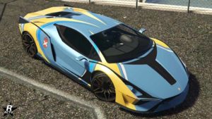 La Pegassi Ignus disposant du motif "Pisswasser" sur la carrosserie. Sur les côtés de la voiture, le logo de la marque de bière Allemande Pisswasser est présent, et différentes courbes, d'une couleur jaune rappelant la bière, traverses la carrosserie de la voiture.