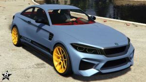 L'Ubermacht Cypher disposant du motif "Cypher noir" sur les portières latérales de la voiture.