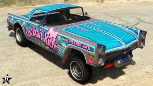 La Vapid Peyote Gasser avec le motif "Cocktail Kitty".