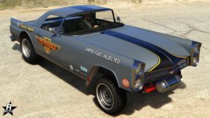 Le motif "Garage Flywheels" sur la Vapid Peyote Gasser. Se motif se distingue par une grande bande de couleur noir entourée par de fines bandes jaunes, qui remonte du capot et qui se termine sur le coffre. De plus, sur les portières apparaît le logo du garage Flywheels qui se trouve à l'aérodrome de Sandy Shores, et plusieurs petites inscriptions se trouvent aussi sur les côté de la voiture.