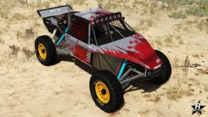 Le motif "Pilote impitoyable" sur le véhicule Vapid Ratel. Il se caractérise par un vinyle en forme de tache de sang qui traverse toute la carrosserie de la voiture