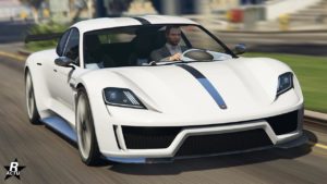 L'avant de la voiture Pfister Neon, elle est de couleur blanche sur toute la carrosserie, l'exeption des extrémités des pare-chocs et des bas de caisse qui sont chromés.