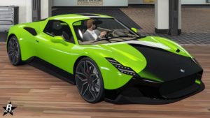 Le véhicule Corsita dans le jeu GTA Online, elle dispose du motif "Bande de course large noire"