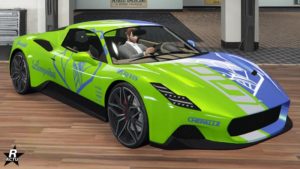 Le motif "Course Lampadati" appliqué sur la carrosserie de la voiture italienne Corsita