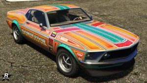 La Vapid Dominator GTT disposant du motif "Bolide des années 70"