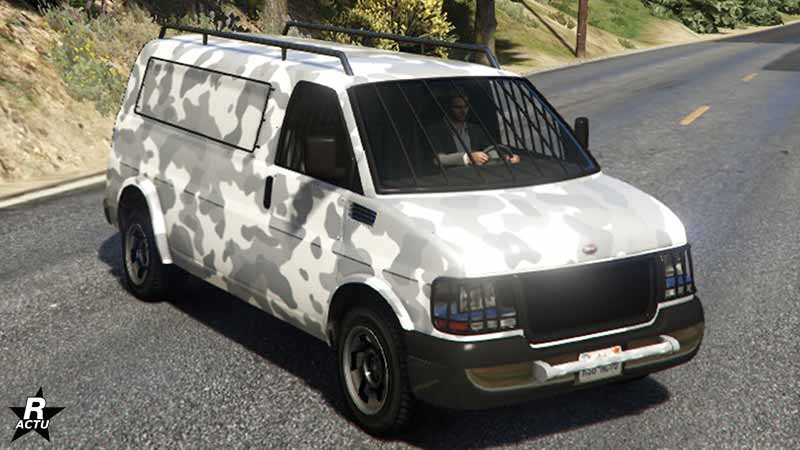 Le Vapid Speedo Custom avec le motif "Camouflage hivernal" appliqué sur la carrosserie du véhicule