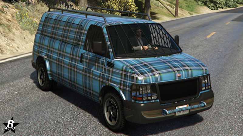 Le véhicule Vapid Speedo Custom avec le motif de carrosserie "Écossais bleu" 