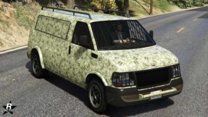 Le motif "Pognon pognon" représentant des billets d'argent recouvrant intégralement le véhicule Vapid Speedo Custom dans GTA Online