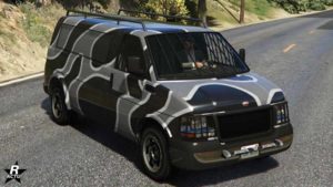 Le Vapid Speedo Custom avec le motif "Tricolore avec contour" appliqué sur sa carrosserie