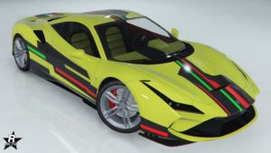 Le motif "Bandes de défi Grotti" se trouvant sur la Grotti Turismo Omaggio.