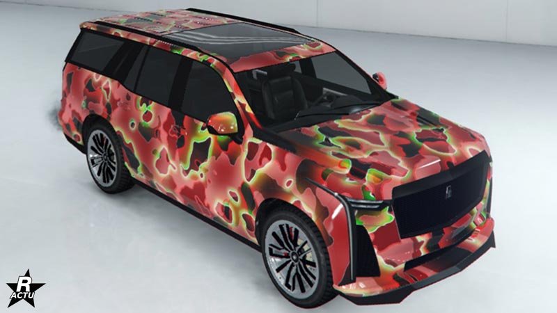 Le motif "Camouflage multicolore" présent sur la carrosserie de la voiture Albany Cavalcade XL dans GTA Online