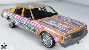 La Declasse Impaler LX disposant du motif "Animé géométrique mauve" sur la surface de sa carrosserie