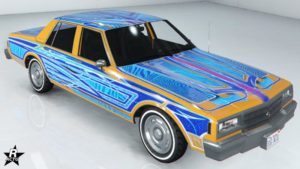 La Declasse Impaler LX avec le motif "Géométrie pure bleue". Il s'agit du même motif que le précédent, sauf que cette fois le vinyle est de couleur bleu et les lignes géométriques en bleues clair.