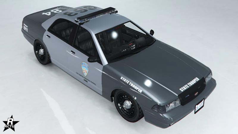 Le motif "Police d'État de Los Santos" sur la voiture Vapid Stanier LE Cruiser