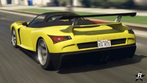 Vue arrière de lGrotti Cheetah, le véhicule est de couleur jaune