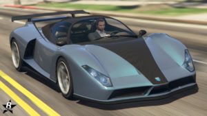 Vue avant de la Grotti Cheetah, la carrosserie de la voiture est de couleur grise