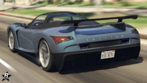 Vue arrière de la voiture Grotti Cheetah, elle est de couleur grise