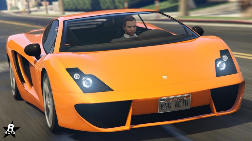 Vue avant de la voiture Pegassi Vacca dans GTA Online, elle est de couleur orange
