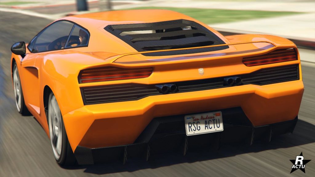 Vue arrière du véhicule Pegassi Vacca dans le jeu GTA Online, sa carrosserie est de couleur orange