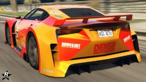 Vue arrière de l'Emperor ETR1, la voiture est de couleur orange