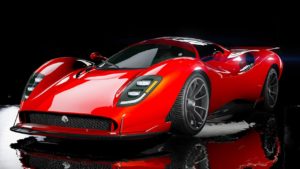 Vue avant de la voiture Lampadati Tigon dans GTA Online, elle est de couleur rouge