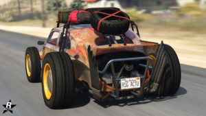 Image arrière et légèrement en biais de la voiture BF Weevil Custom