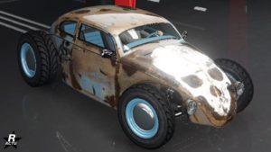 Le motif de voiture "Épave mortelle" présent sur la carrosserie de la BF Weevil Custom