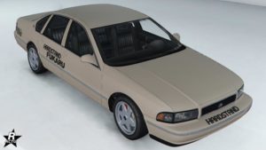 Le skin de course "Sponsors de circuit" appliqué sur la carrosserie de la voiture Declasse Impaler SZ