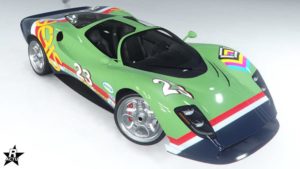 La Lampadati Tigon disposant du motif de course "Pilote 23" sur sa carrosserie dans le jeu vidéo Grand Theft Auto Online