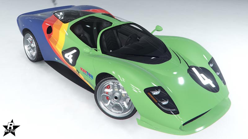 Le motif de course "Pilote 4" présent sur la voiture Lampadati Tigon dans GTA Online
