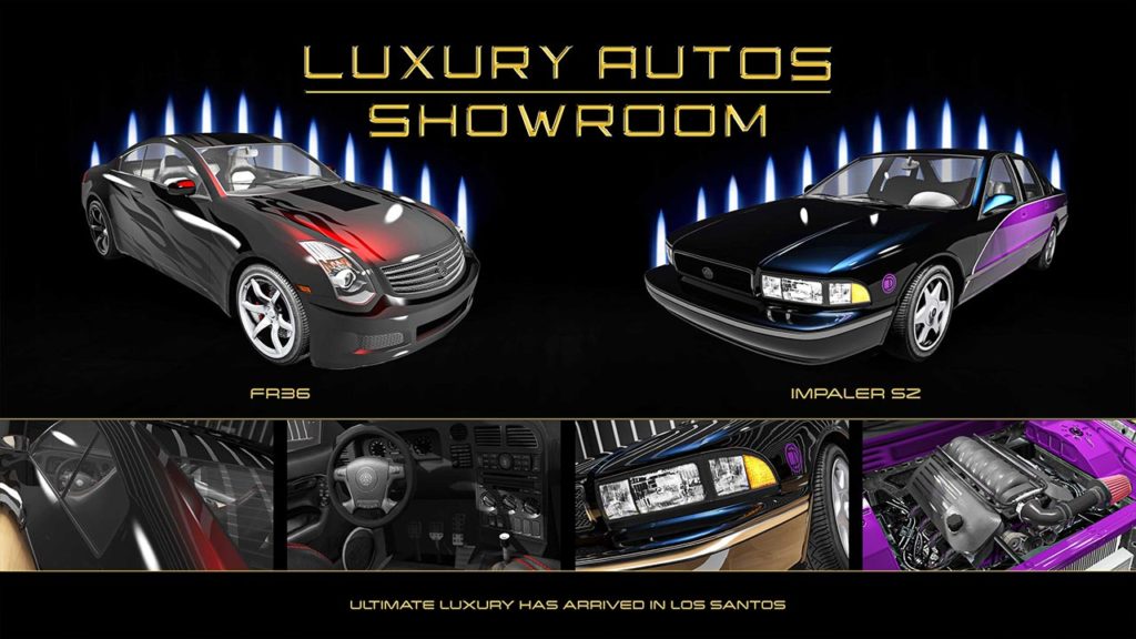 Les voitures FR36 et Impaler SZ qui sont dans la vitrine du concessionnaire automobile Luxury Auto cette semaine dans GTA Online