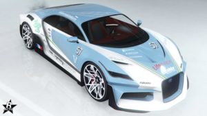 La voiture Truffade Thrax dans GTA Online, elle dispose sur sa carrosserie le motif "De Koch"