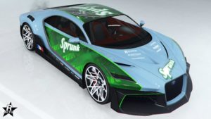 La voiture française Truffade Thrax aux couleurs de la marque de boisson gazeuse Sprunk grâce au motif de véhicule "Sprunk"